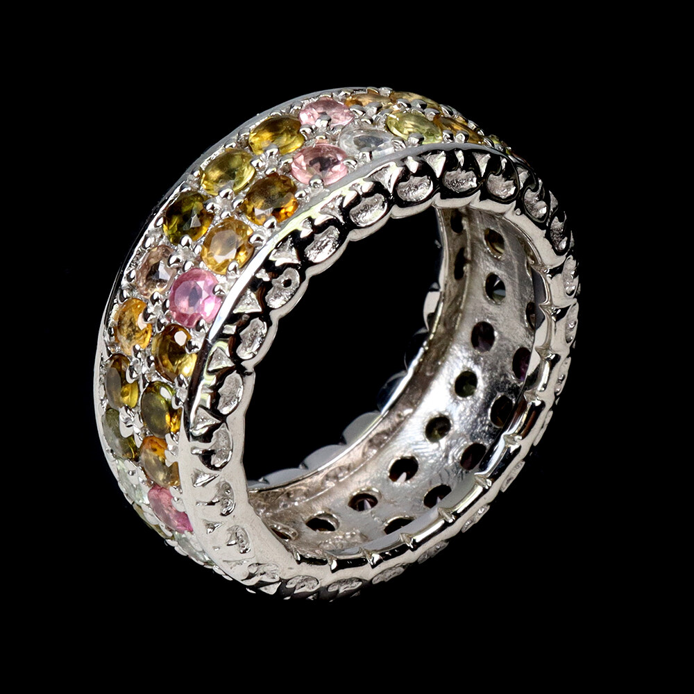 925 Sterling Silver Ring Round Tourmaline Natural Gemstone Jewelry Size 6.5