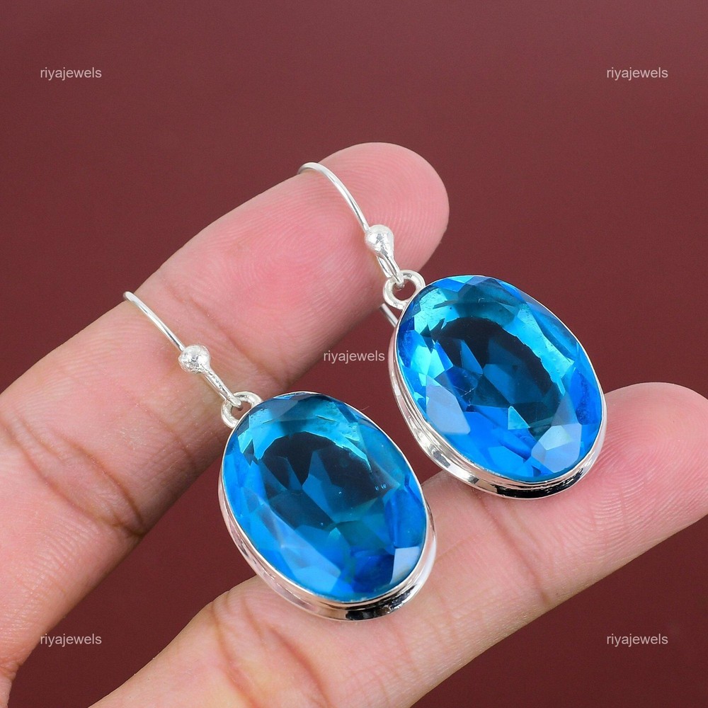 Elegant Swiss Blue Topaz Drop Earrings in 925 Silver - Perfect Birthday Gift for Her