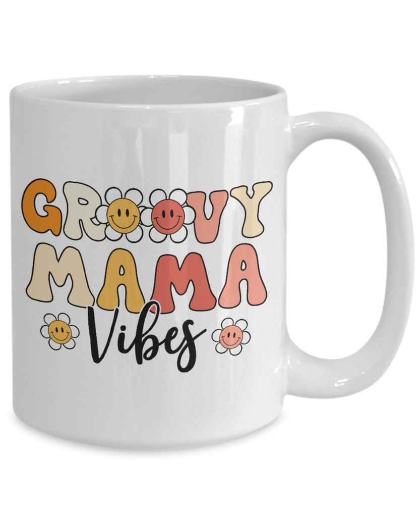 Groovy Mama Birthday Mug Smiley Face Trendy Mommy Vibes Gift