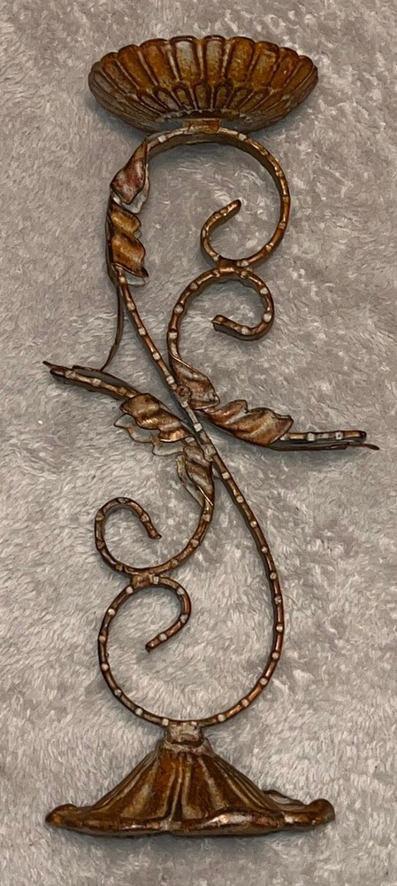 Vintage Spanish Candelabra Cast Metal Bronze Leaf Motif 12x5 Inches