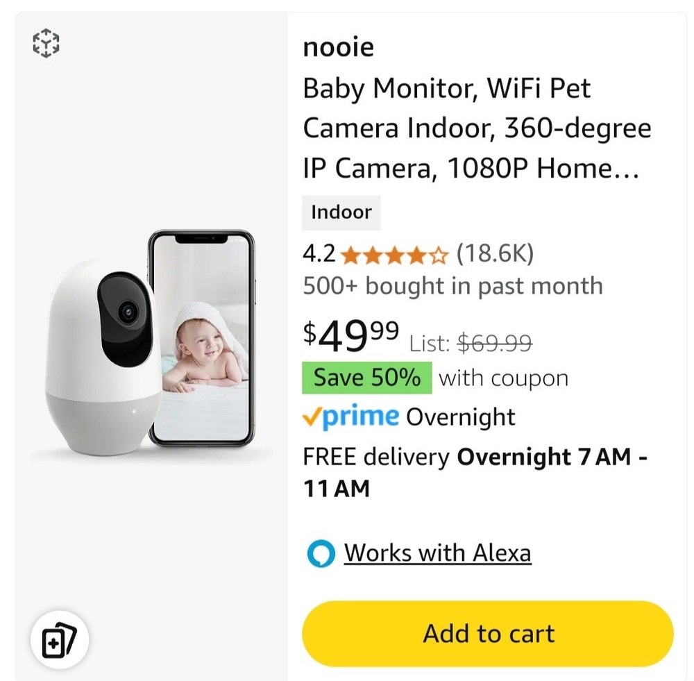 Nooie IPC100 1080P FHD SD Card Slot - Motion Tracking - Night Vision -...