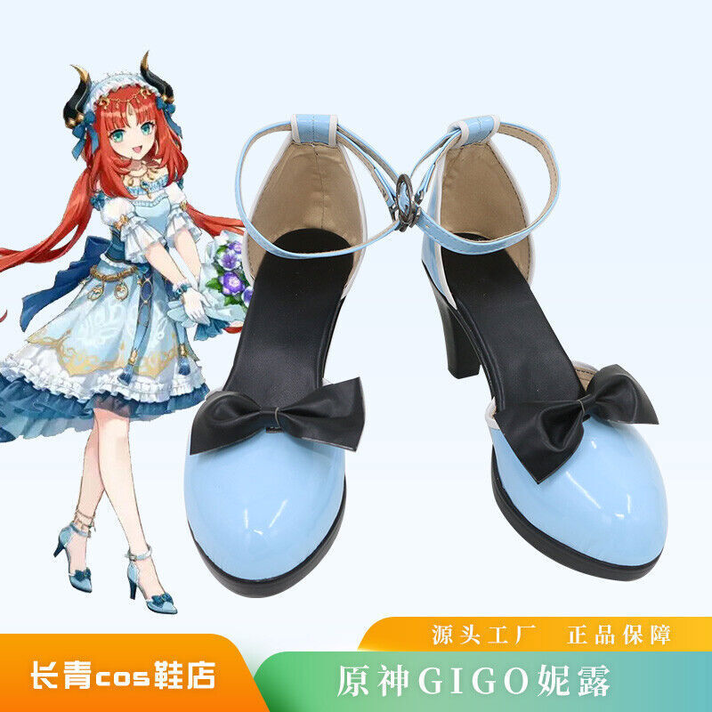 Genshin Impact Nilou Game Halloween Blue Cosplay High-heeled Shoes W/bow Unisex