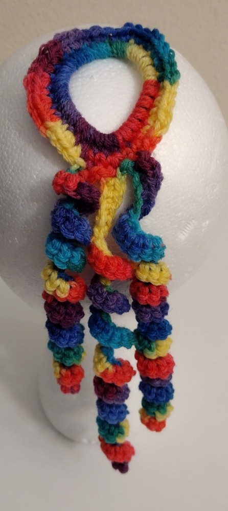 Hair Scrunchie, Festive Multicolor Handmade Crocheted Cascading Curls, Fiesta
