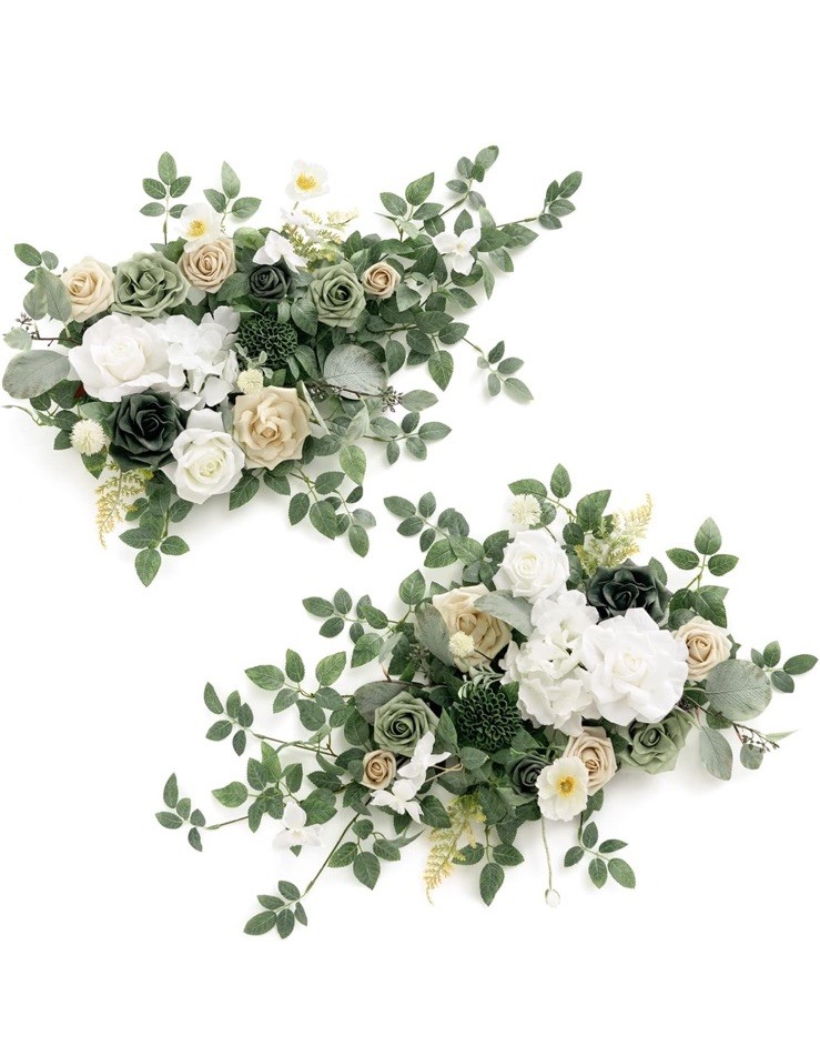Ling's moment 2PCS Green Artificial Flower Garland Floral Swags Centerpieces