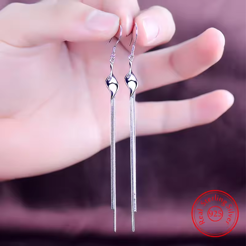 Trendy 925 Sterling Silver Long Drop Chain Earrings for Women