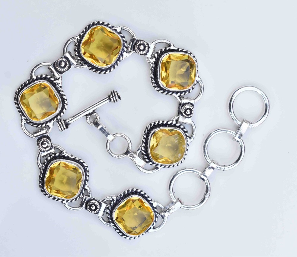 Yellow Citrine Gemstone 925 Sterling Silver Birthday Bracelet for Women S-7.8