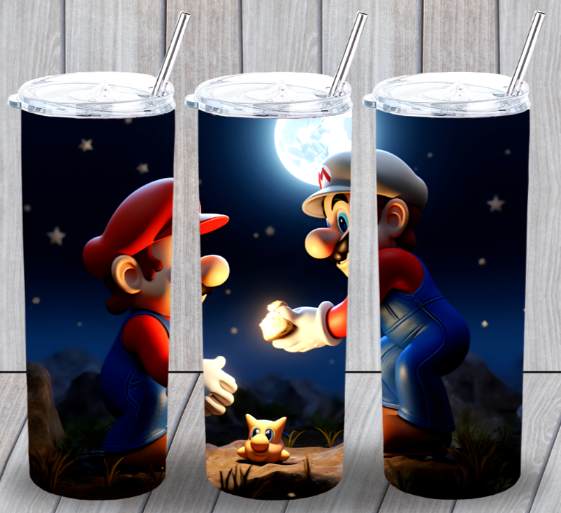 Mario #8 Multicolor 20oz Insulated Tumbler With Lid Clear Straw New