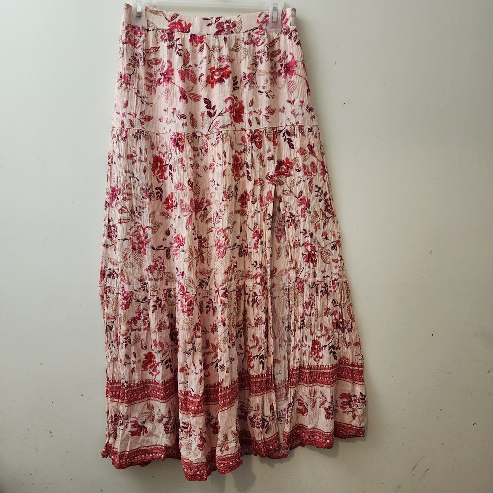 Blue Rain S Maxi Pink Floral Skirt Tiered Split Boho Cottagecore Fairy Prairie