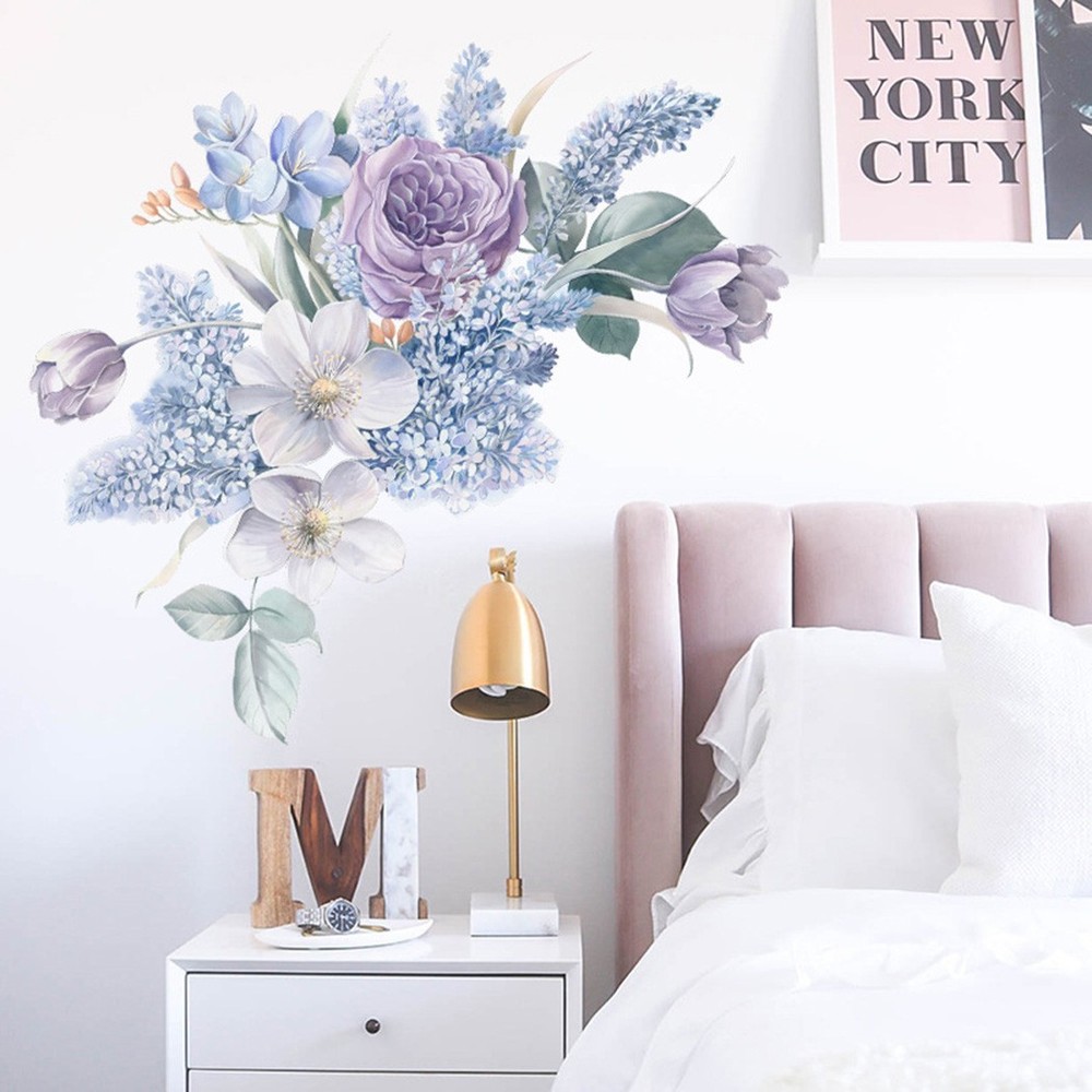 Purple Flower Wall Art PVC Material Suitable for Dry and Clean Surfaces