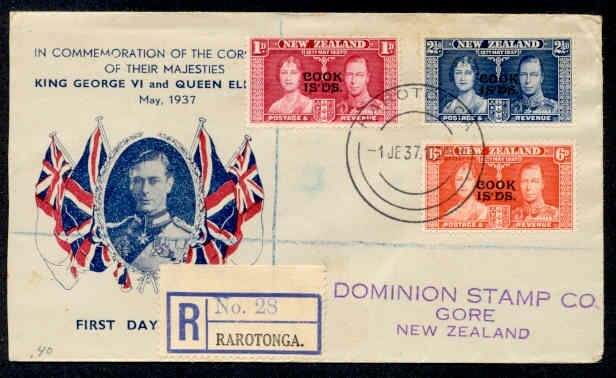 COOK ISLANDS KGVI REG CORONATION FDC