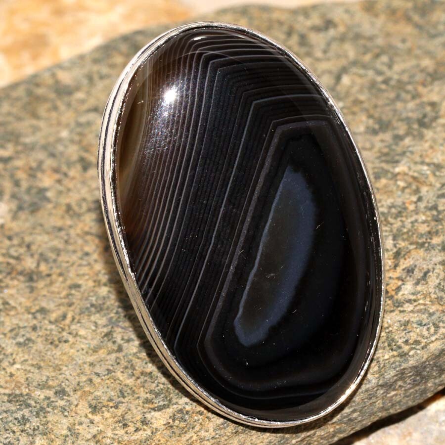 Ethnic Black Onyx 925 Silver Plated Ring Size US 7 JW