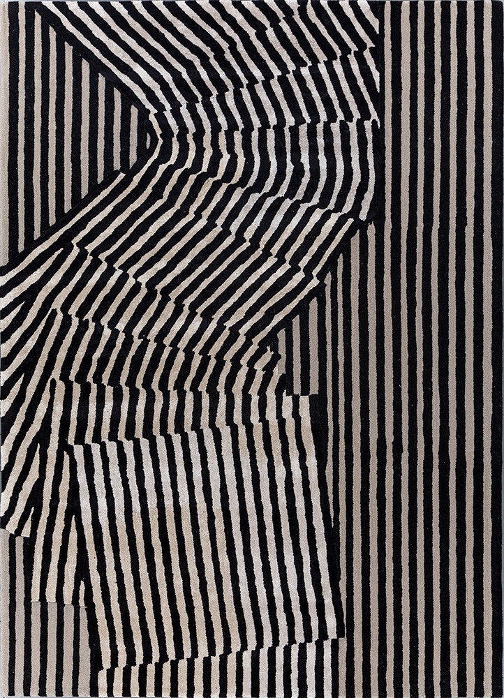 Rug Modern area wool and viscose ebony/white hand tufted Rug for living room 5x8