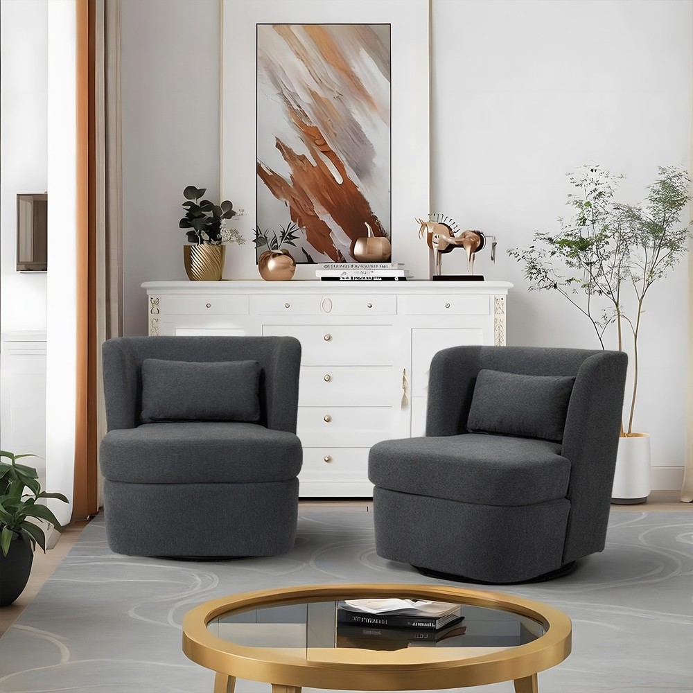 2-Piece 360° Swivel Barrel Chair Set with Comfort Cushion  