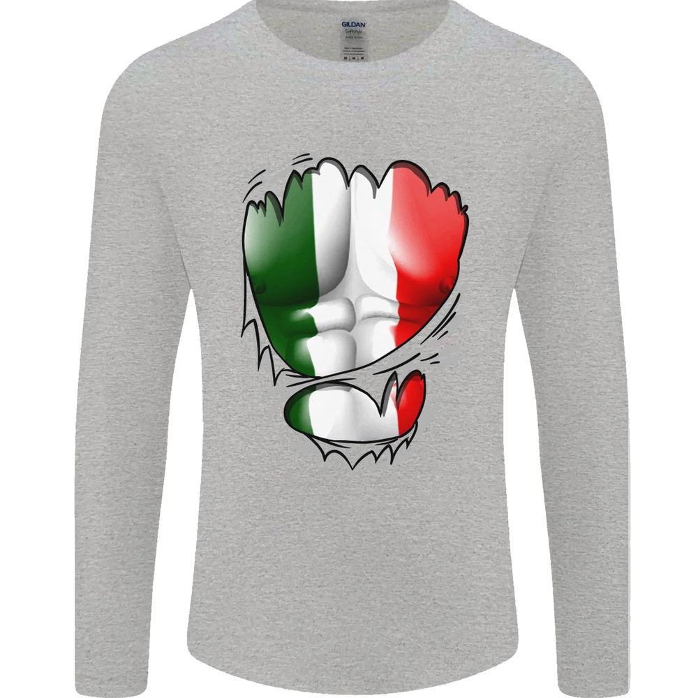 Gym Italian Flag Ripped Muscles Italy Mens Long Sleeve T-Shirt