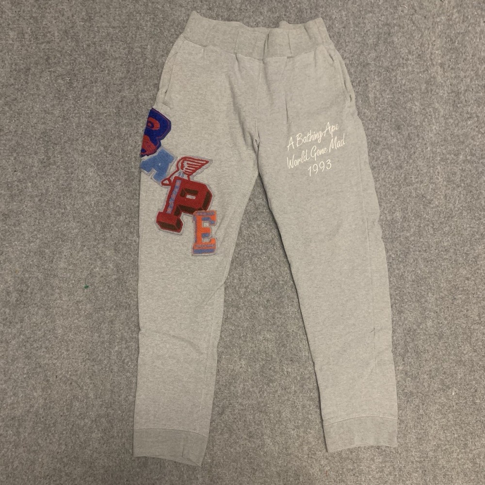 AUTHENTIC BAPE Sweatpants Mens Size Small Sz S Gray Spellout Logo
