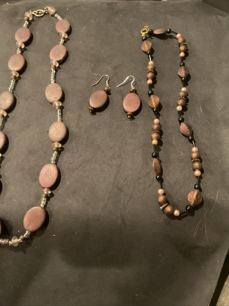 Wood Beaded Necklace Multi-Colored, Textured, Ethnic Hippy Style