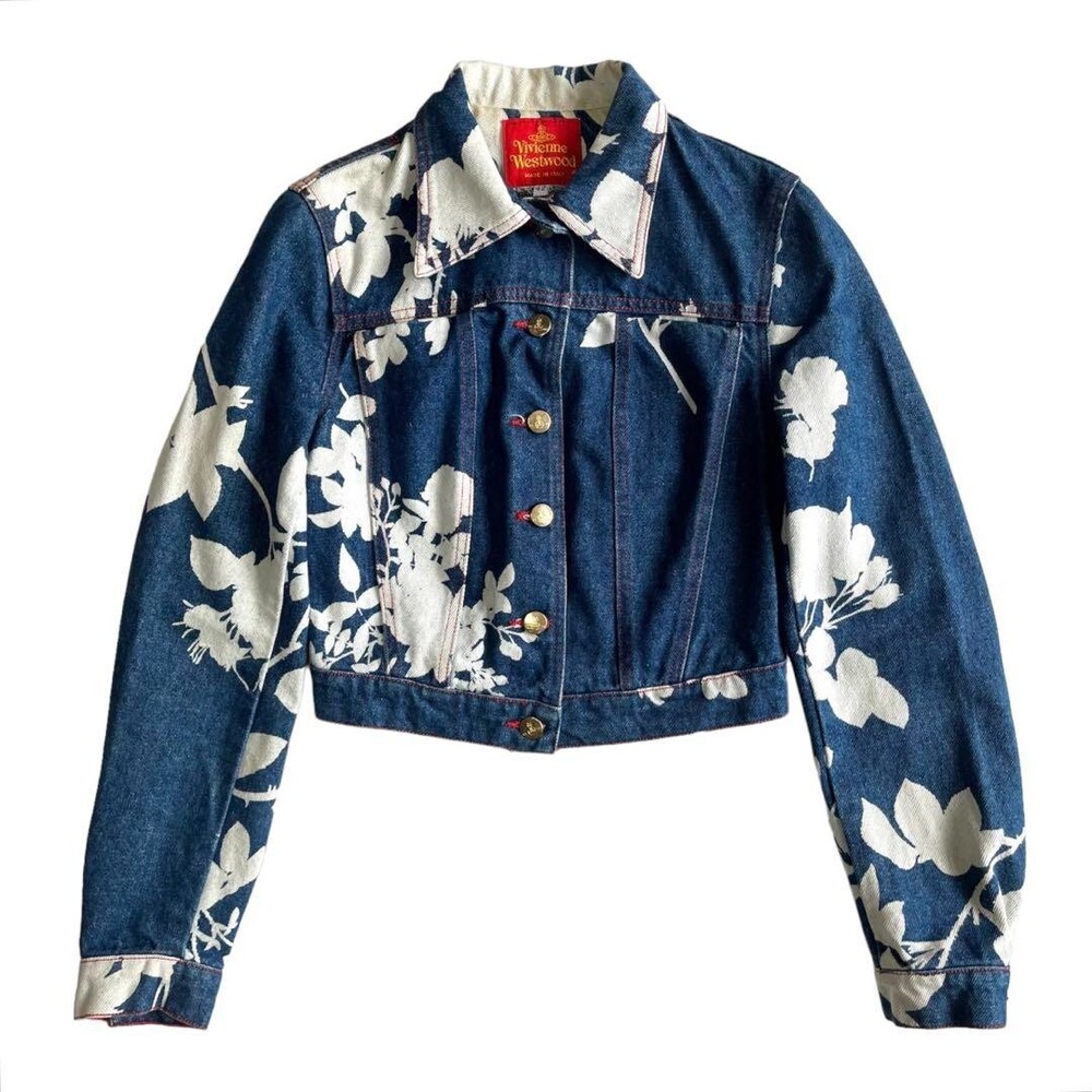Vivienne Westwood SS1997 Initial Denim Jacket Vintage Flower Floral Indigo White