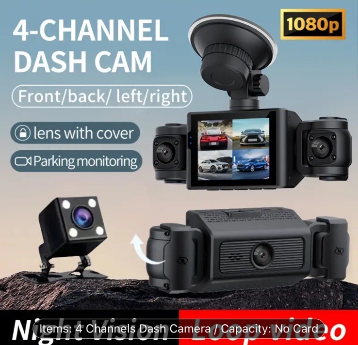 VAVUPO 4-Channel HD 1080P Dash Cam Kit - Wide-Angle, Adjustable Lens, Audio