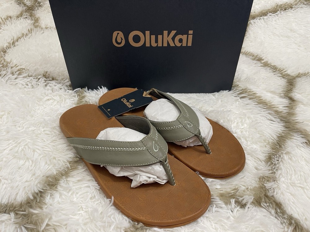 Olukai Men's Size 12 Hiapo Flip Flops Comfortable Beach Sandals in Odyssey Grey