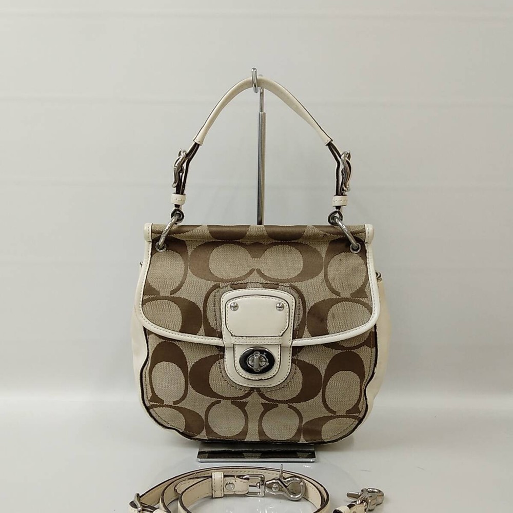 73B28 Coach Signature 2-Way Bag in White with Turn Lock Closure