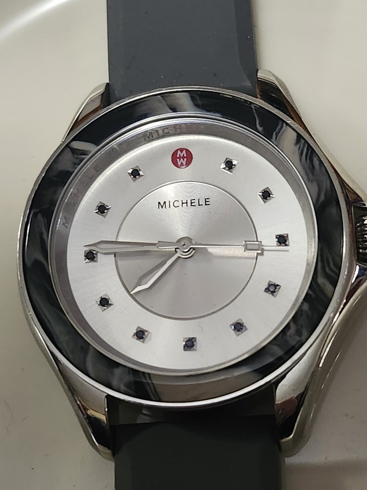 MICHELE Cape Grey Mist Topaz Rubber Womens Watch MWW27A000031