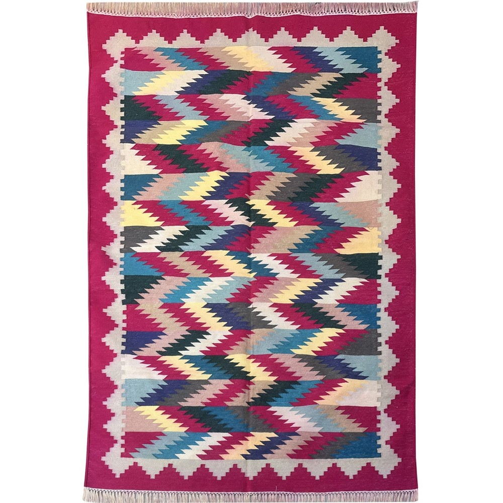 Handmade Cotton Kilim Rug Flatweave 4x6 ft Woven Natural Carpet
