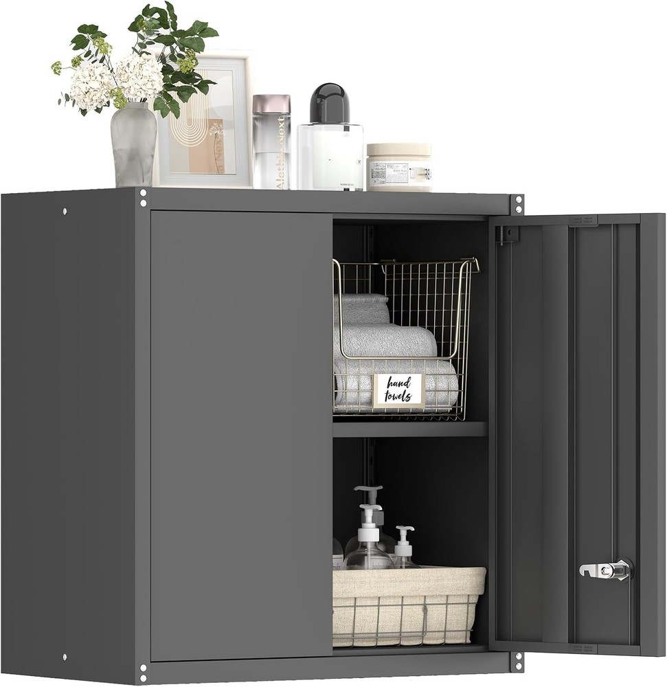 28 Inch Tall Lockable Metal Garage Storage Cabinet with Shelves and Doors