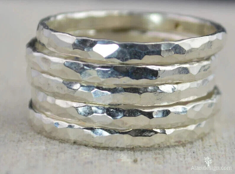925 Sterling Silver 5-Piece Stackable Band Ring Set Handmade Wedding Gift Sizes Available
