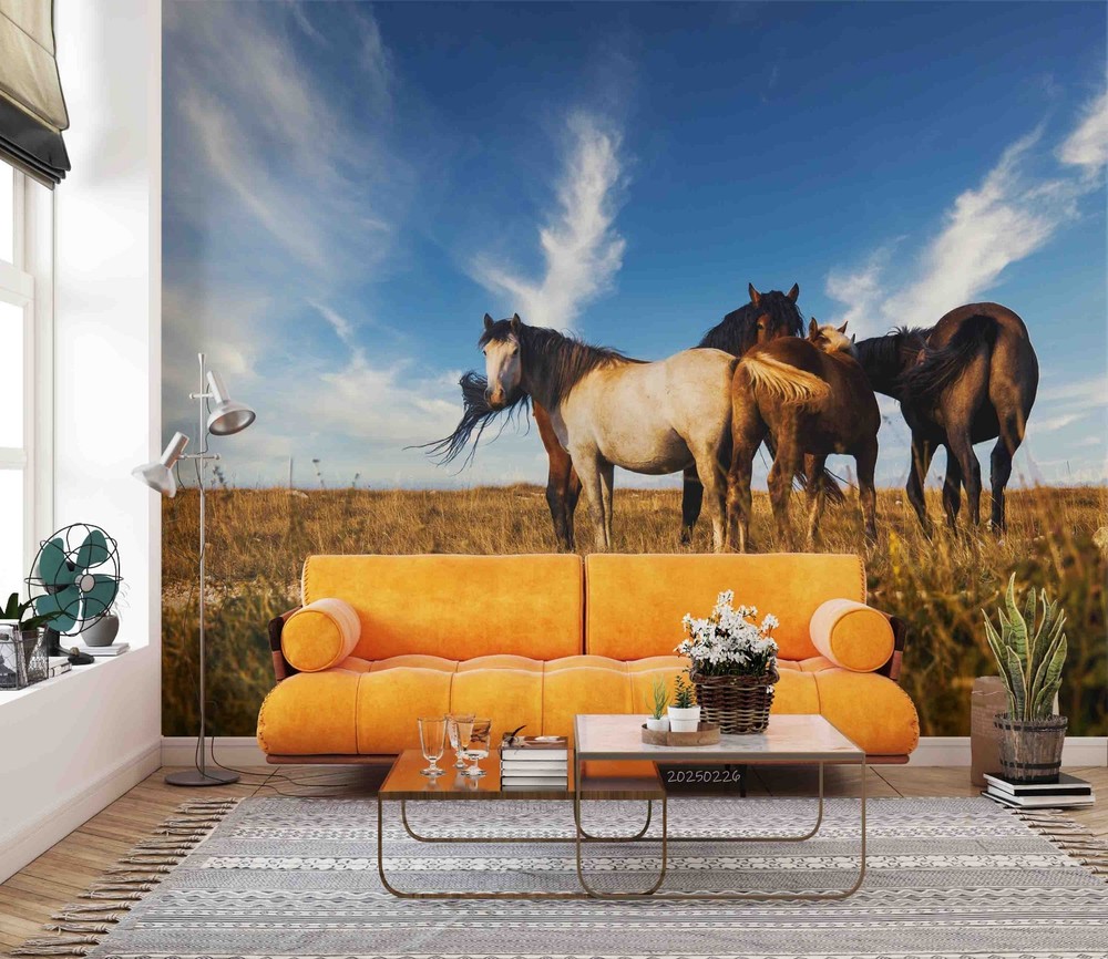 3D Sky Grassland Horse Landscape Wall Murals Wallpaper Murals Wall Sticker