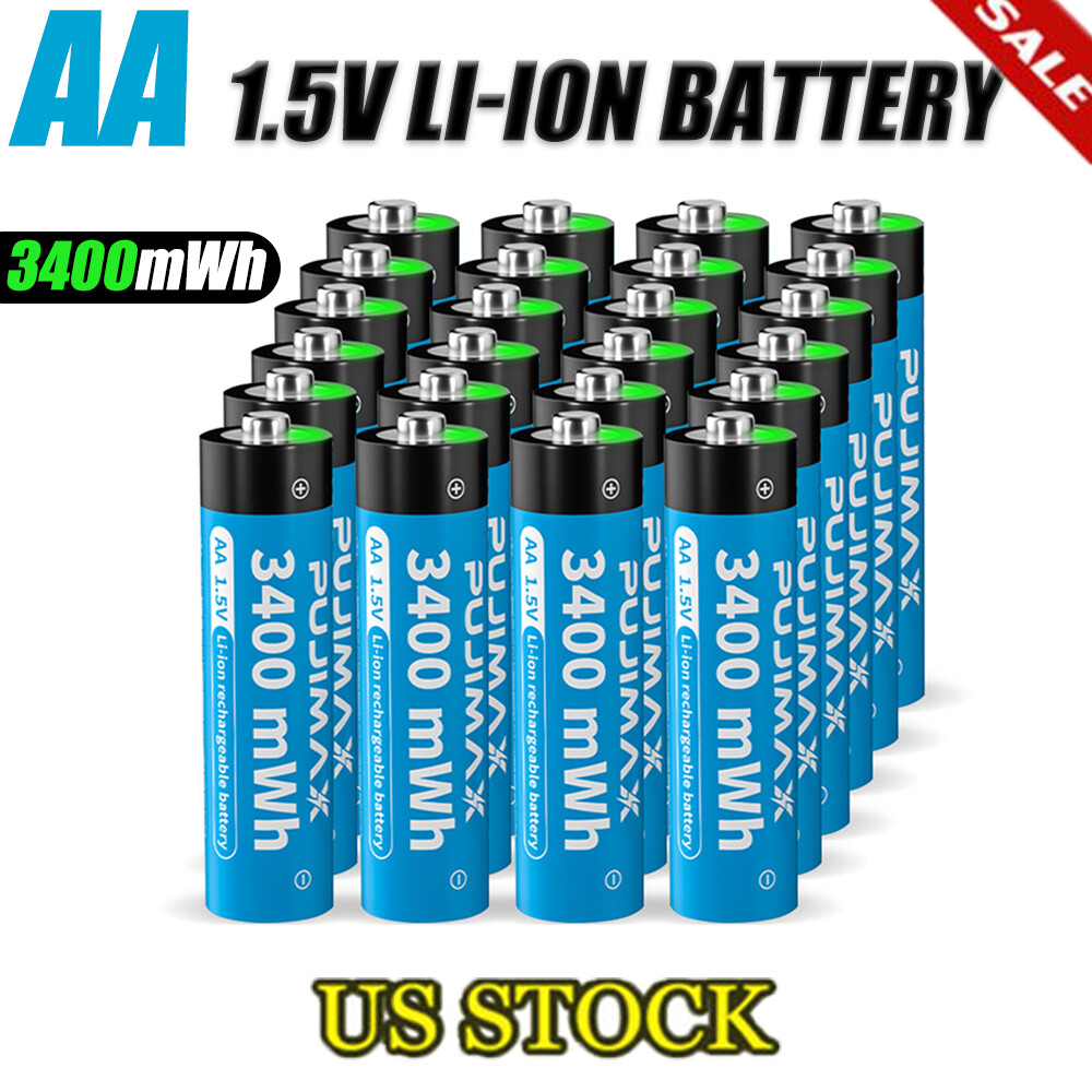 24PCS 1.5V Li-ion AA Rechargeable Batteries High Capacity Lot