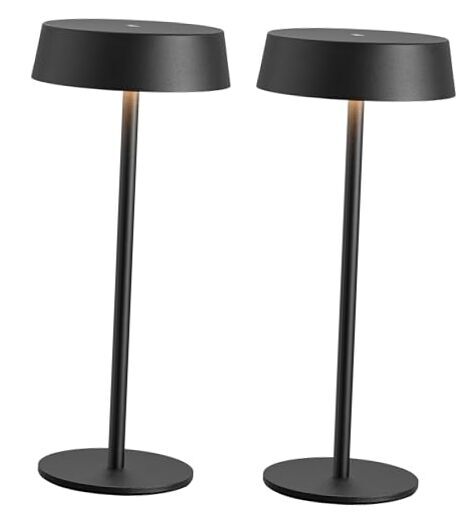 Modern Cordless Table Lamp Set of 2, Portable LED Desk Lamps, Black (2 Pack)
