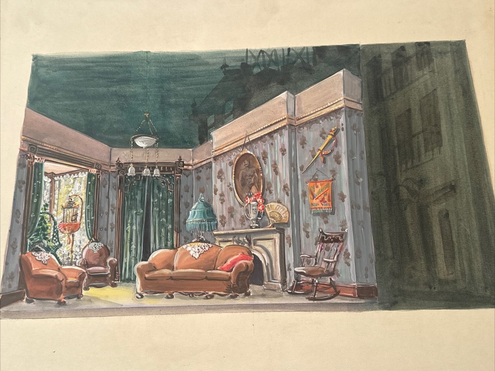 Antique Vintage Brooklyn New York City Interior Painting Illustration Furniture