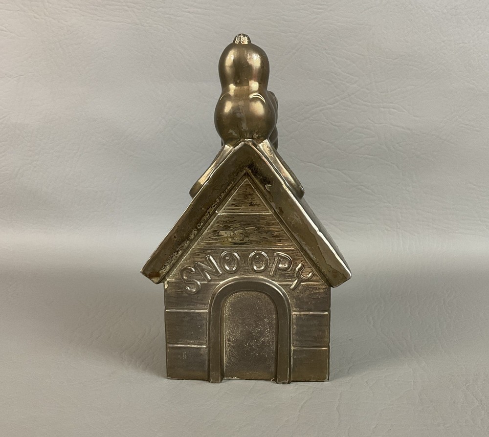 1958 Leonard Metal Peanuts Snoopy Dog House Coin Bank Silver Plate Vintage
