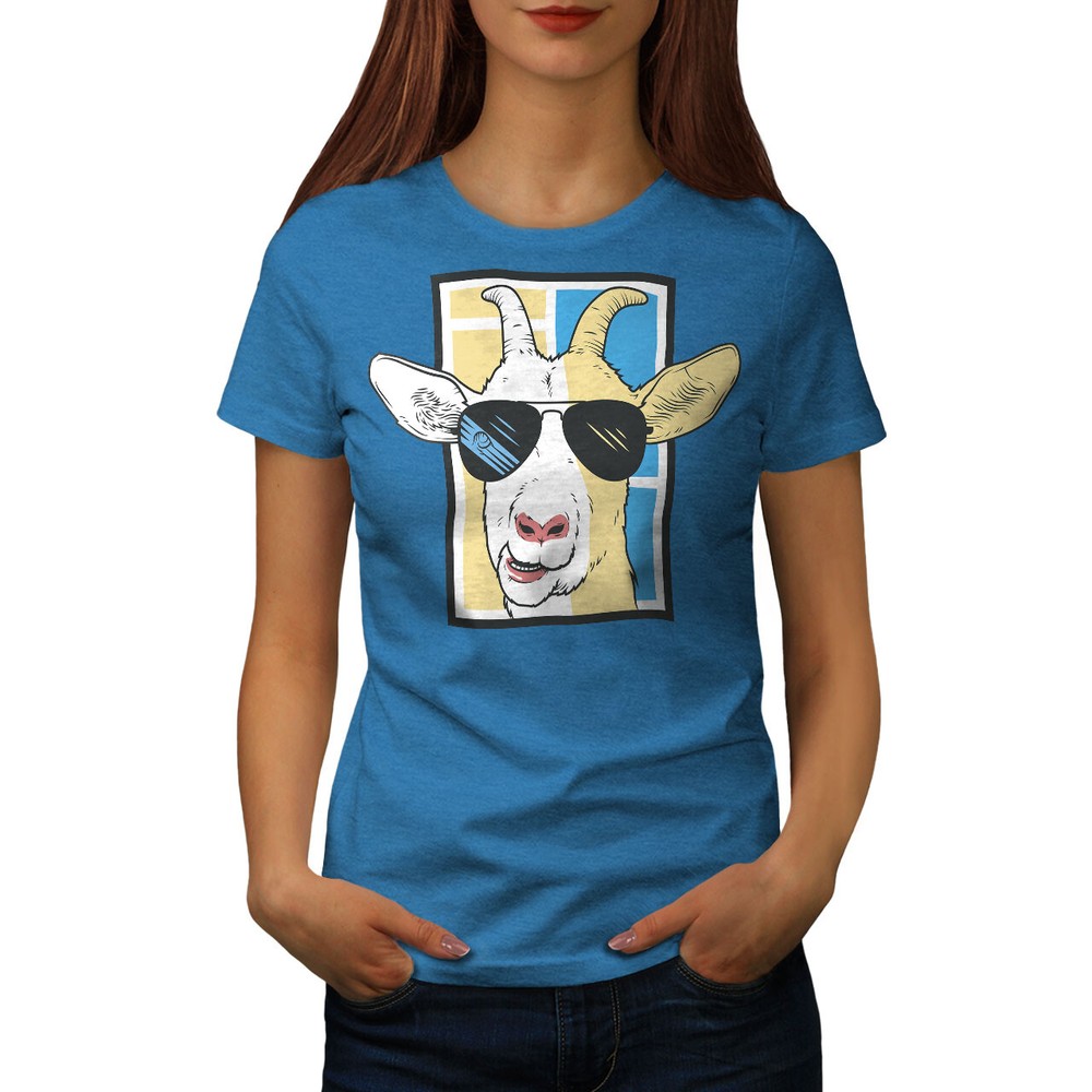 Wellcoda Cool Goat In Sunglasses Funny Stylish Womens T-shirt