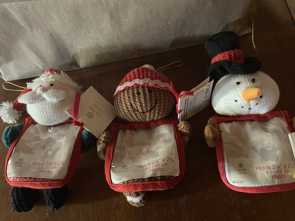 Set Of 3 Vintage Cloth Photo Ornaments