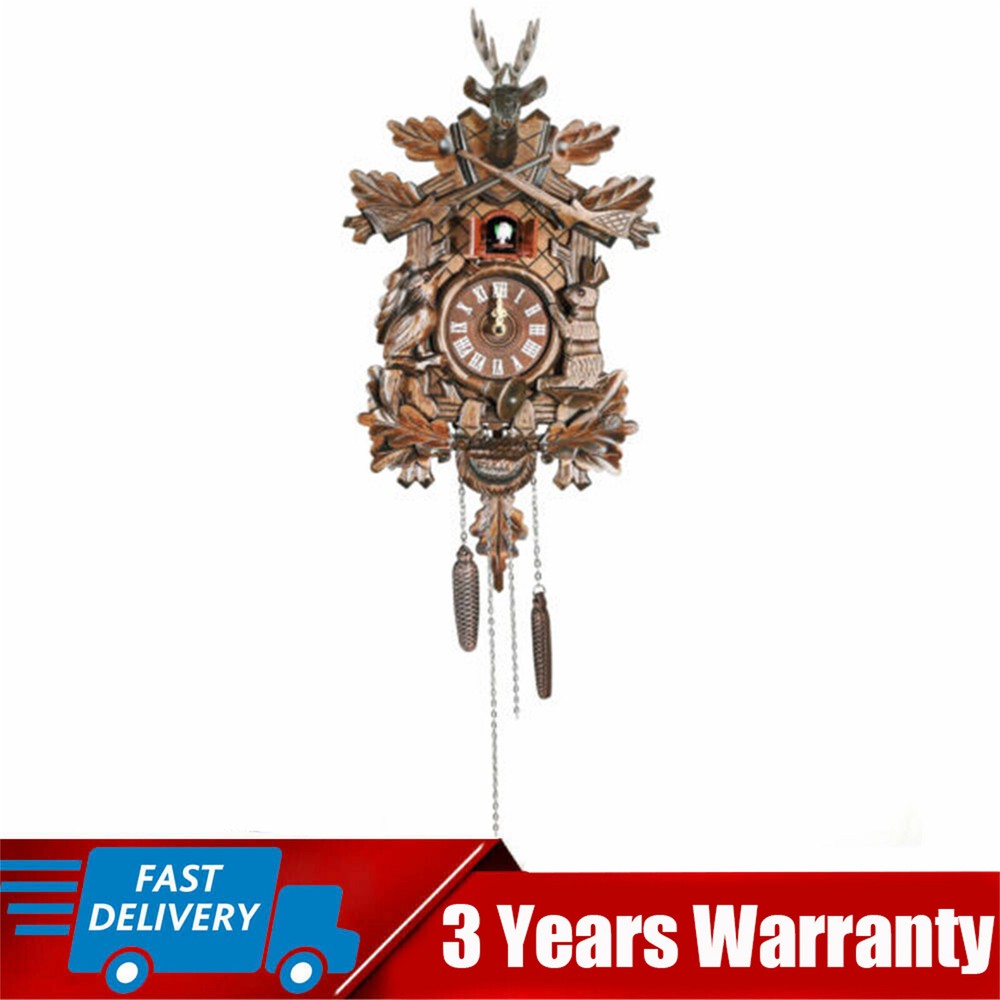 Vintage German Black Forest Hunter Wooden Wall Clock