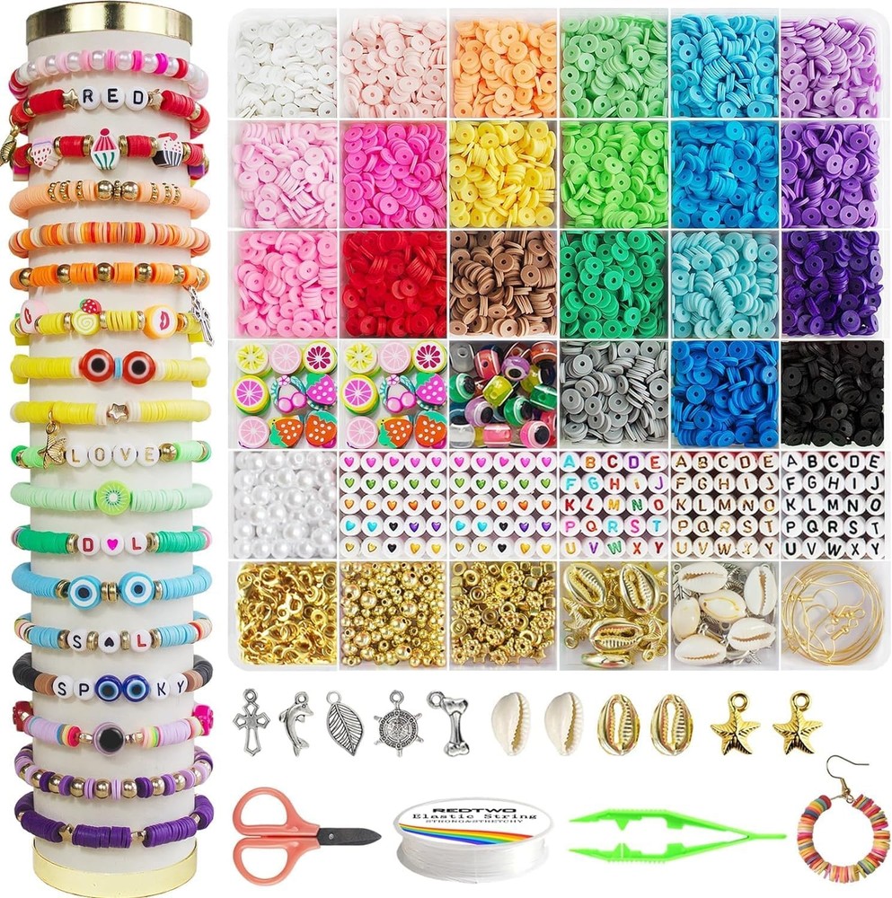 Redtwo 6200-Piece Polymer Clay Bead Kit for Bracelets in 21 Vibrant Colors