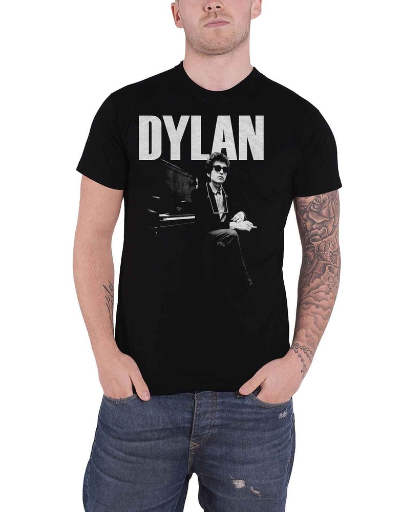 Bob Dylan Official Logo T-Shirt for Men featuring Piano Design in Sleek Black