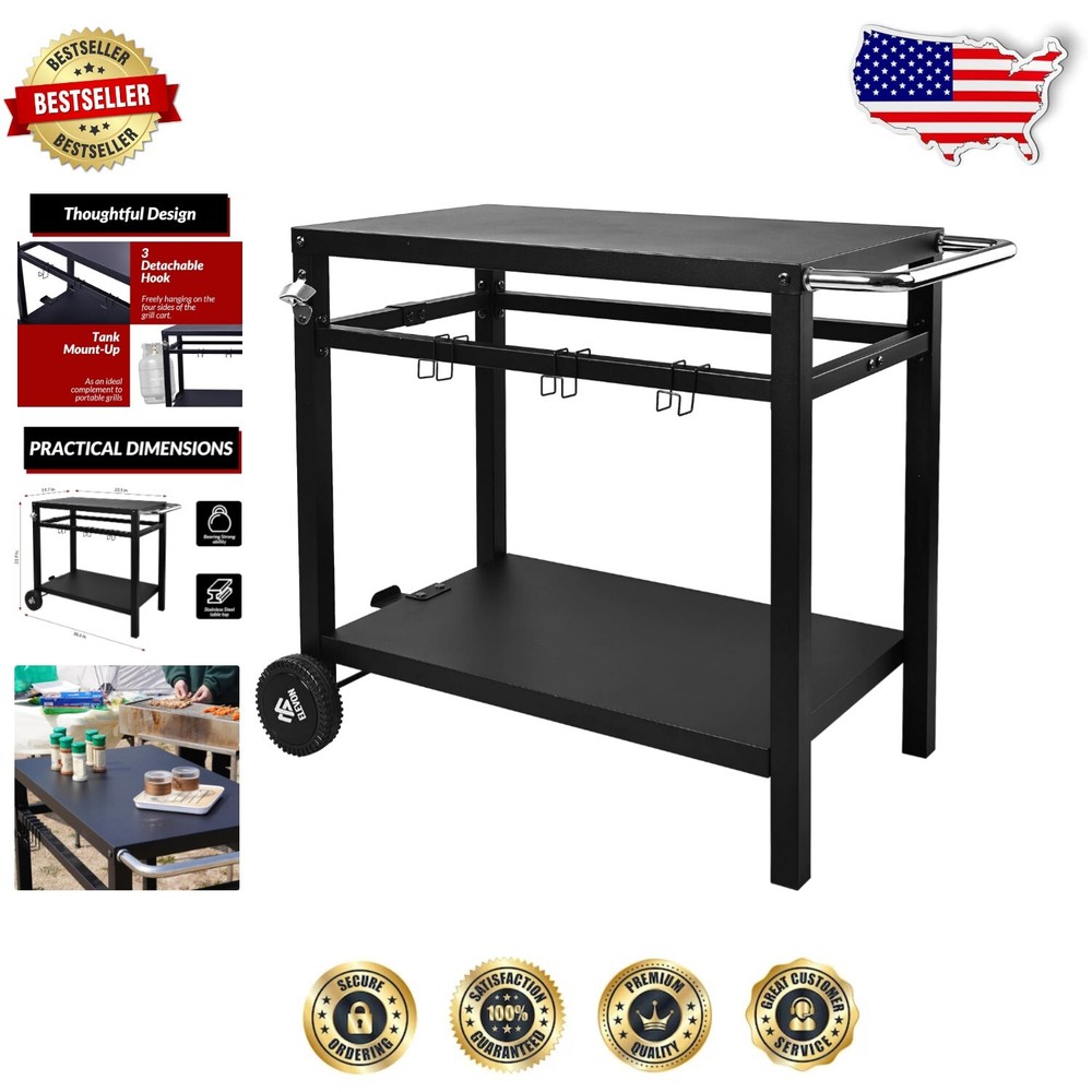 Mobile Double-Shelf Steel Worktable for Indoor & Outdoor Use-image