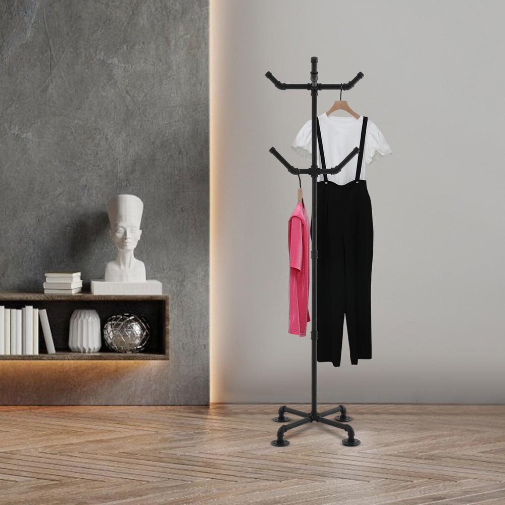 Metal Coat Rack with Hat Hooks, Bag Stand, and Umbrella Holder Organizer