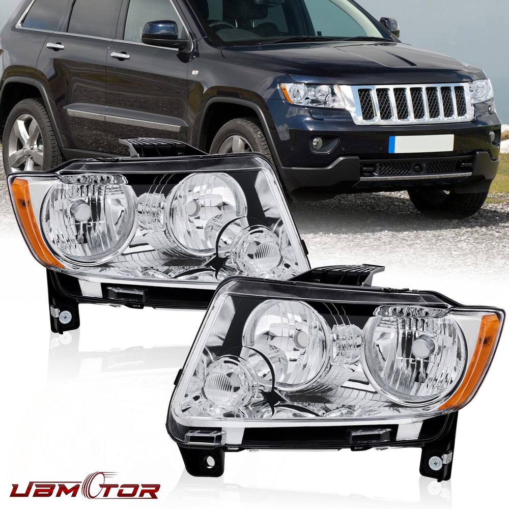 2PCS Halogen Headlights Headlamps For 2011-13 Jeep Grand Cherokee 11-17 Compass