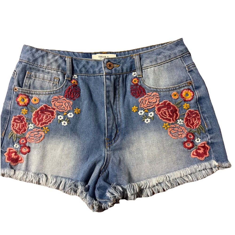 Forever 21 Floral Shorts Size 27 (28)Boho High Waist Cut Off Embroidered. Boho