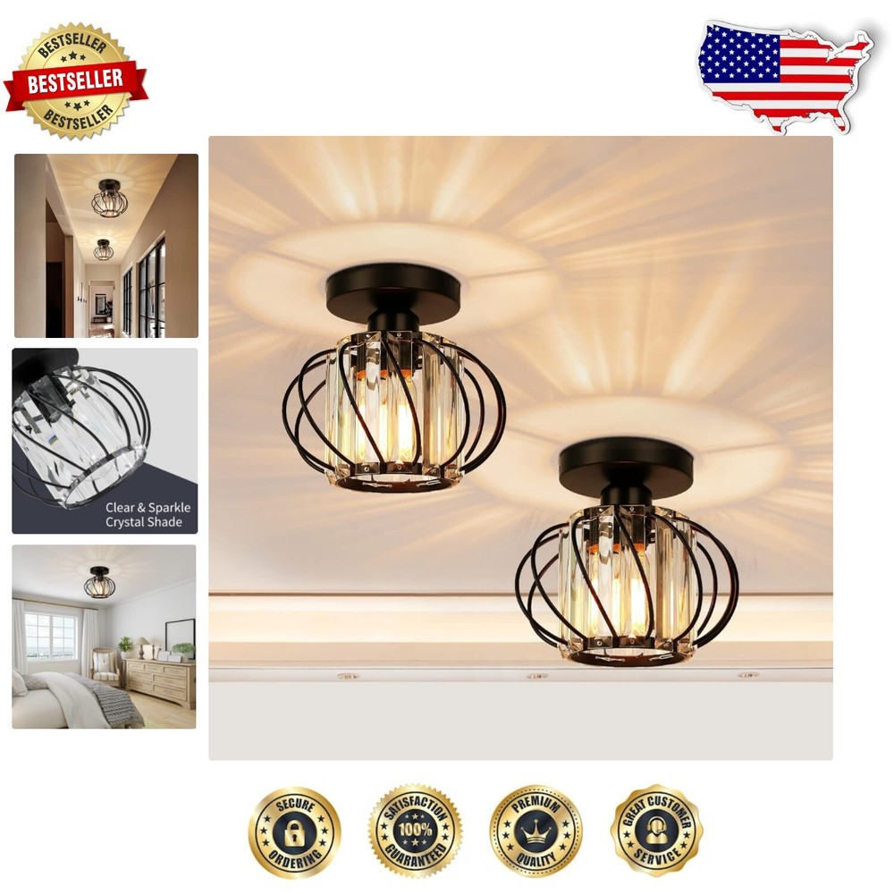 Compact 2-Pack Crystal Ceiling Lights - Modern Flush Mount Fixtures for Any Room