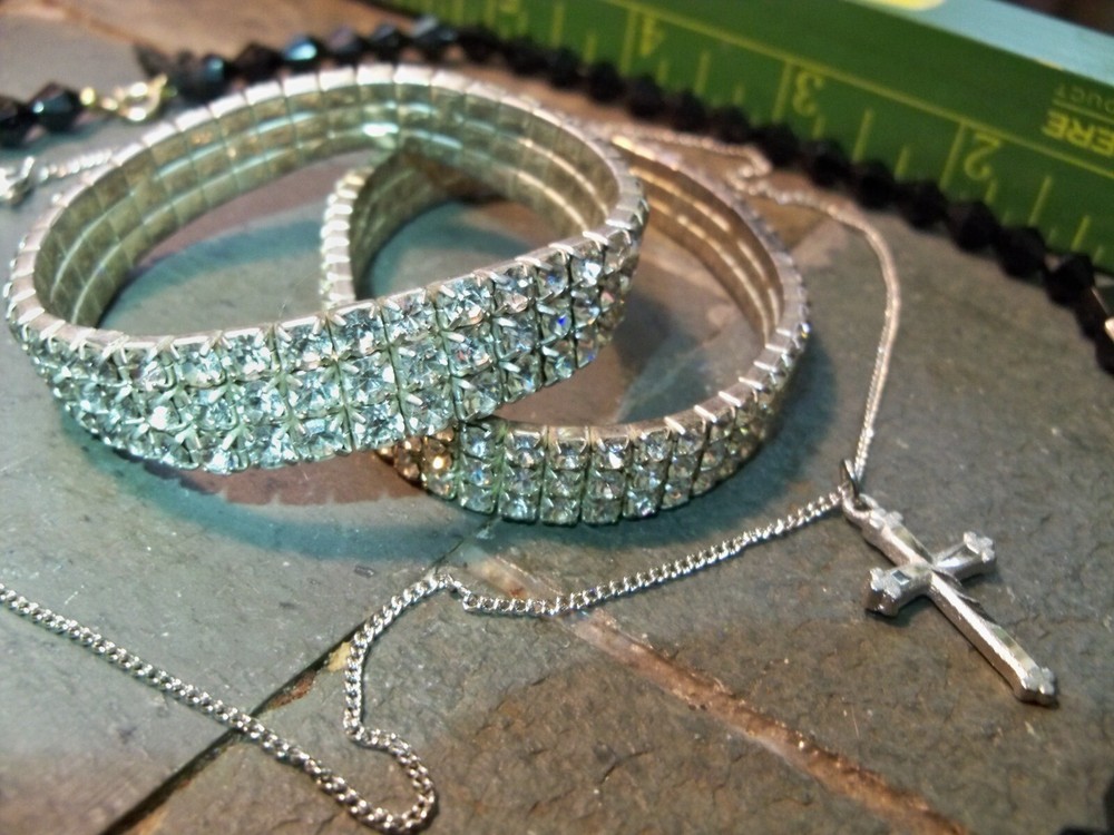 Gothic Victorian black bicone rhinestone cat cross jewelry