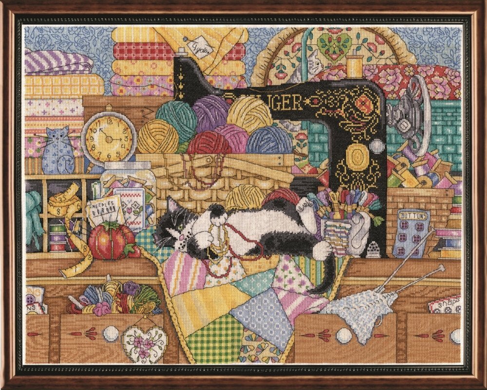 Tobin 2863 14 Count Kitty Cross Stitch Kit 16 x 20 Inches Sewing Lesson