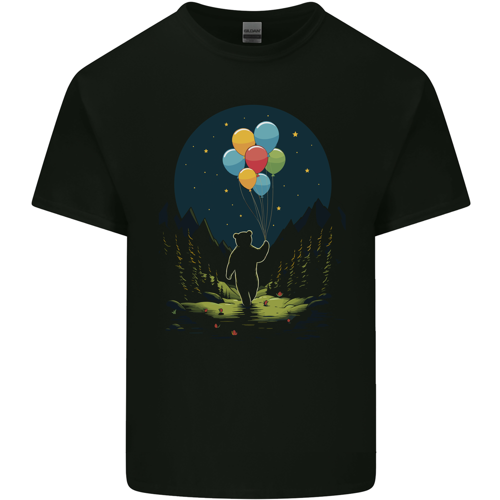 A Teddy Bear Holding Balloons Fantasy Mens Cotton T-Shirt Tee Top