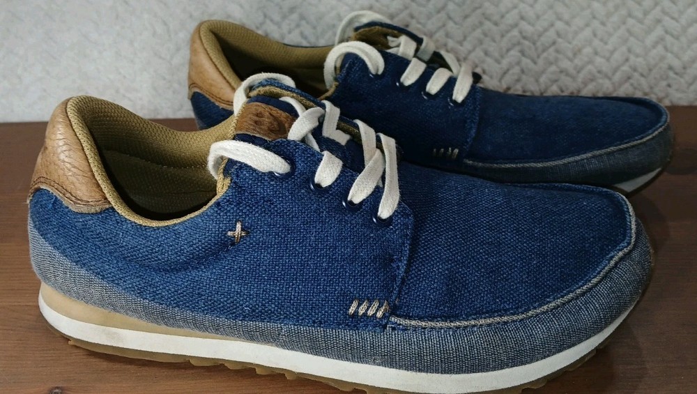 SANUK BEER RUNNER Blue Grey Lace-up Canvas Sneakers Boat Shoes Mens SZ 7 F27017A