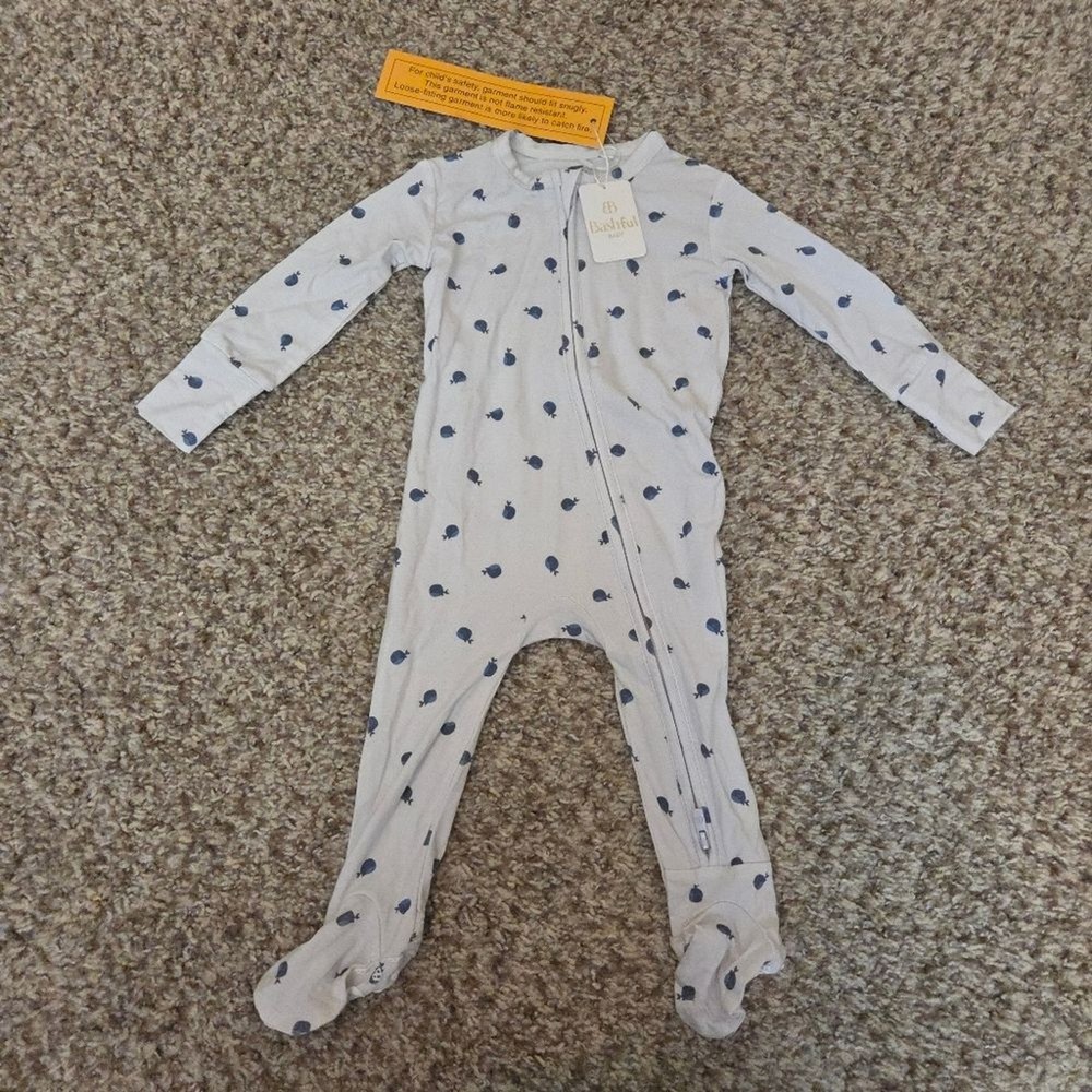 Bashful Baby Bamboo zippy Footy Pajamas Whale Print