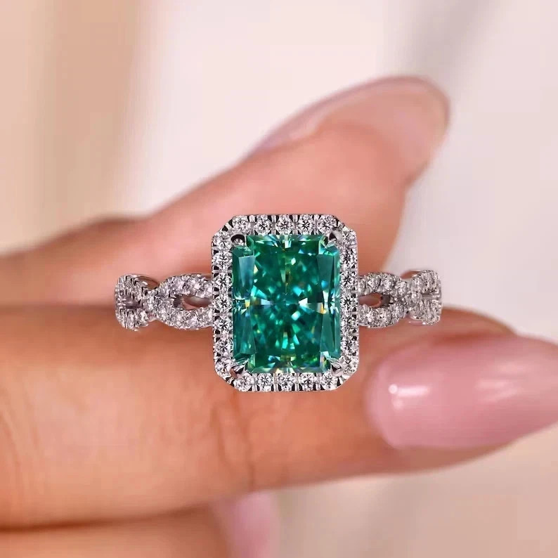 2.70 Ct Natural Emerald Diamond Engagement Solid 18K White Gold Ring