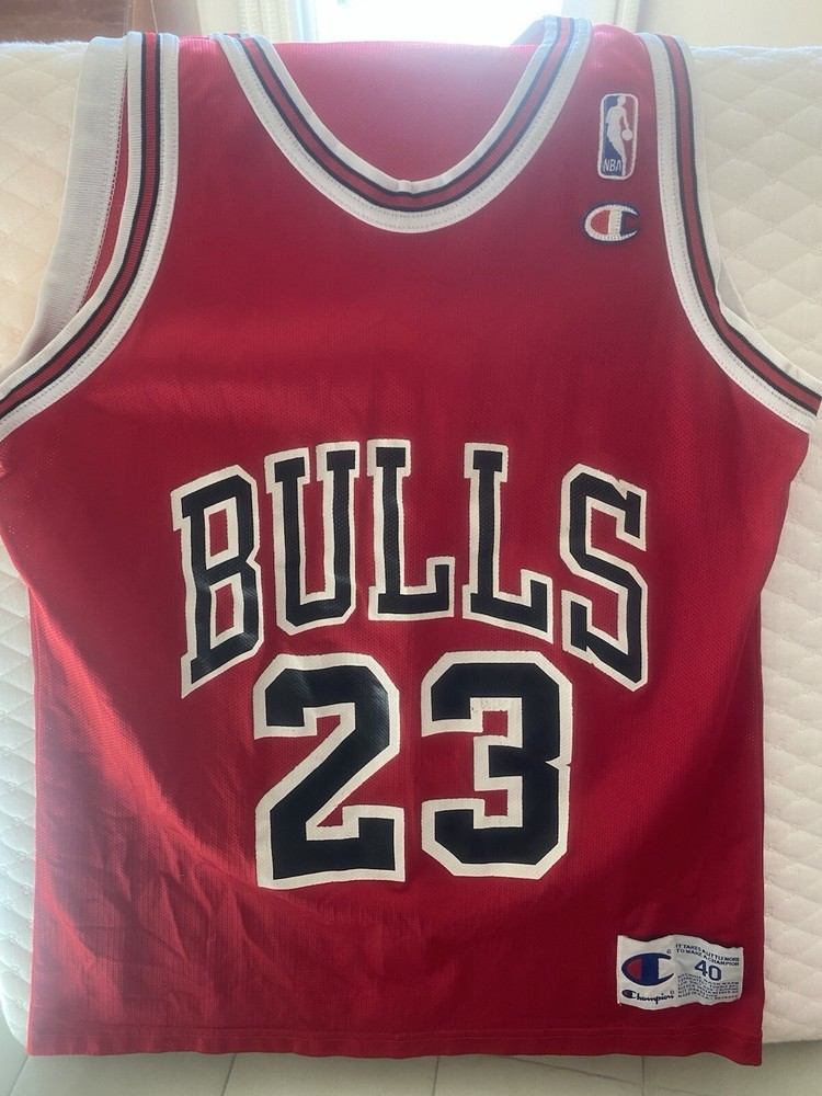 Michael Jordan Bulls #23 jersey, vintage and distressed-Champion adult M40.